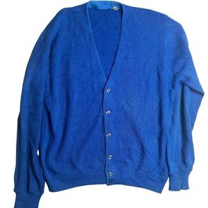 Vintage‎ 50s 60s Blue Knit Cardigan Sweater Ivy Style Mod Preppy Large